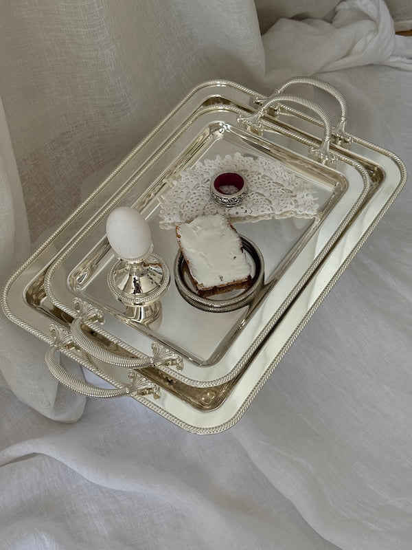 Umbria Medium Rectangular Silver-Plated Tray with Handles