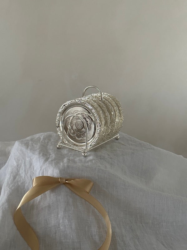 Mallorca Set of 6 Silver-Plated Coasters with Stand
