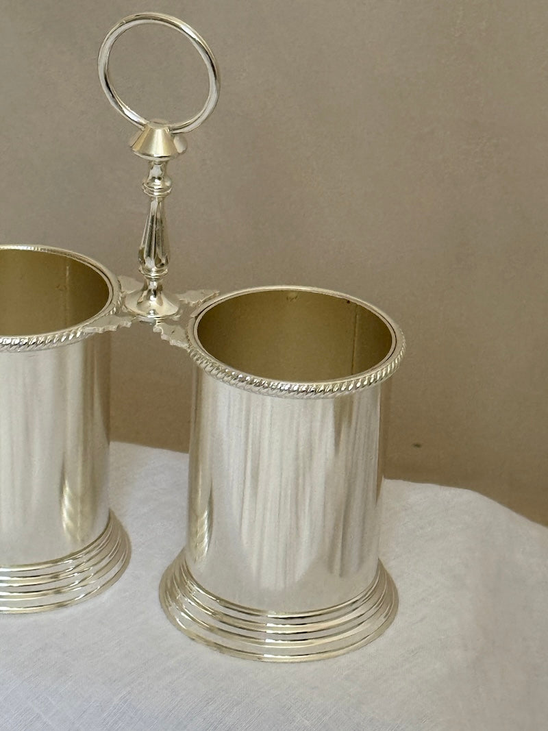 Umbria Set of Two Silver-Plated Serving Vessels with Carry Handle
