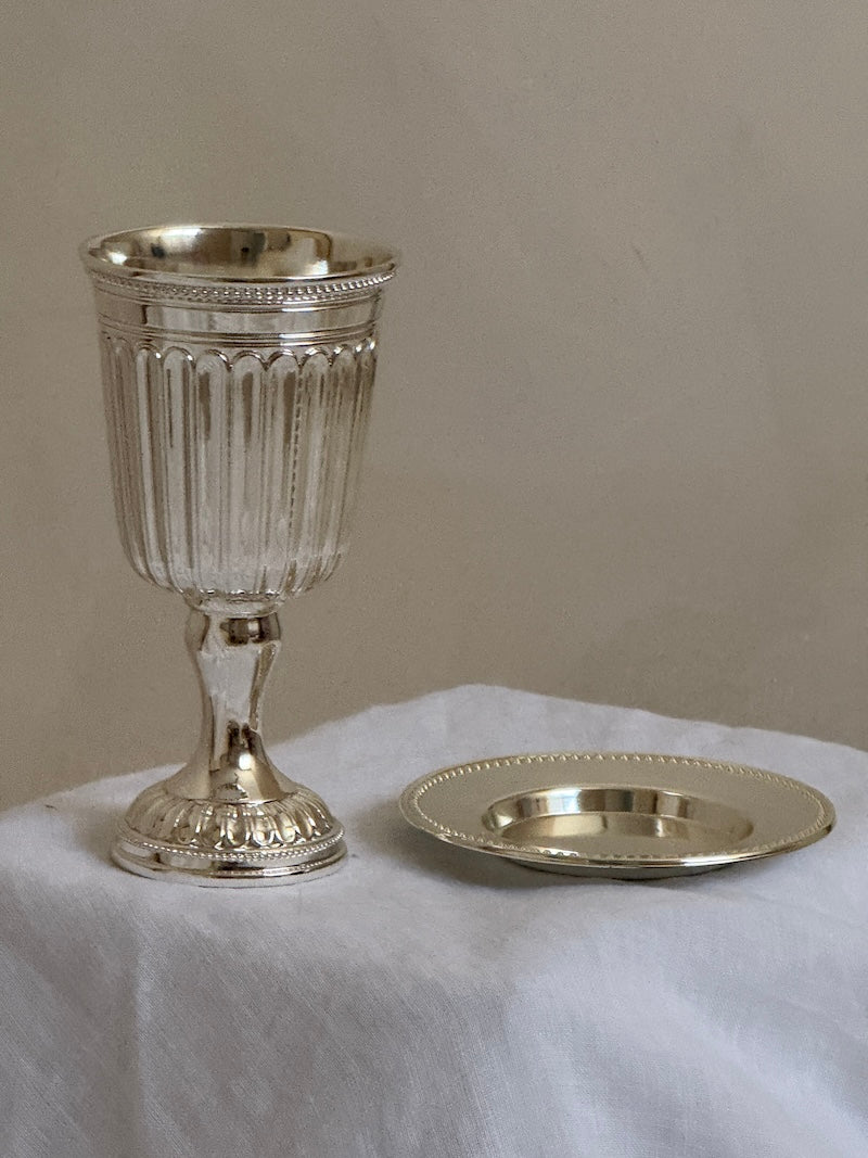 Sète Silver-Plated Striped Kiddush Cup with Matching Saucer