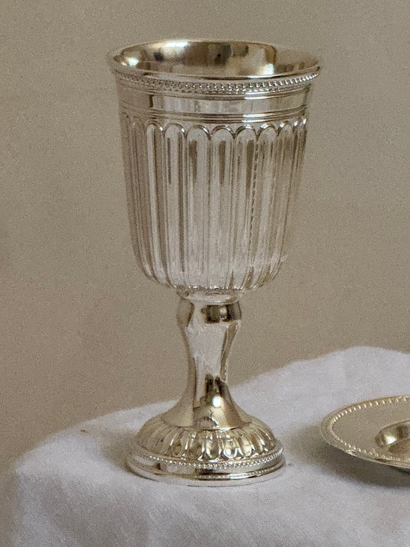 Sète Silver-Plated Striped Kiddush Cup with Matching Saucer