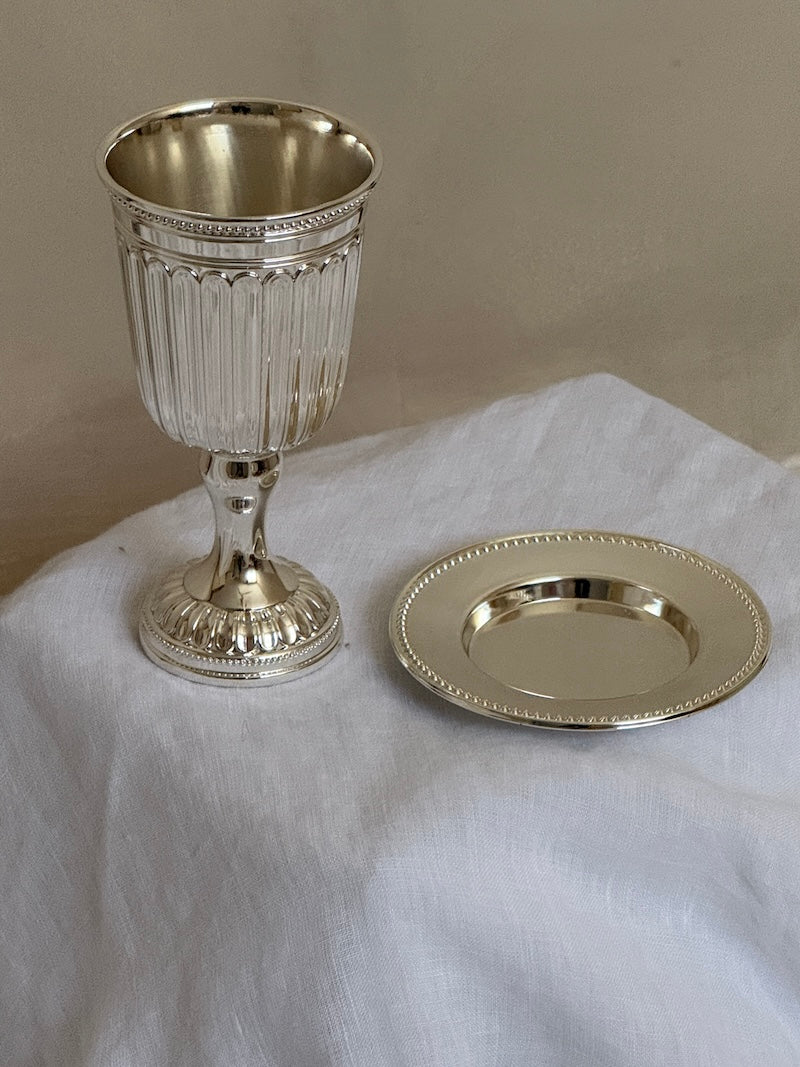 Sète Silver-Plated Striped Kiddush Cup with Matching Saucer