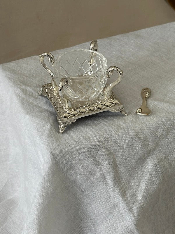 Côte d'Azur Silver-Plated Salt and Spice Serving Dish with Glass Bowl and Spoon