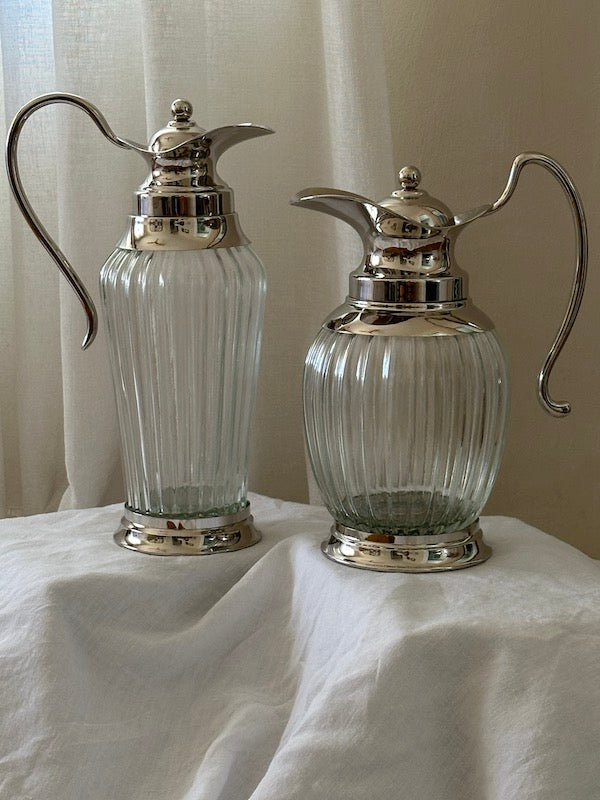 Taormina Tall Glass Beverage Pitcher with Nickel-Plated Lid