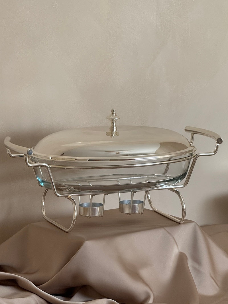 Bergamo Oval Casserole Server with Glass Dish and Silver-Plated Base