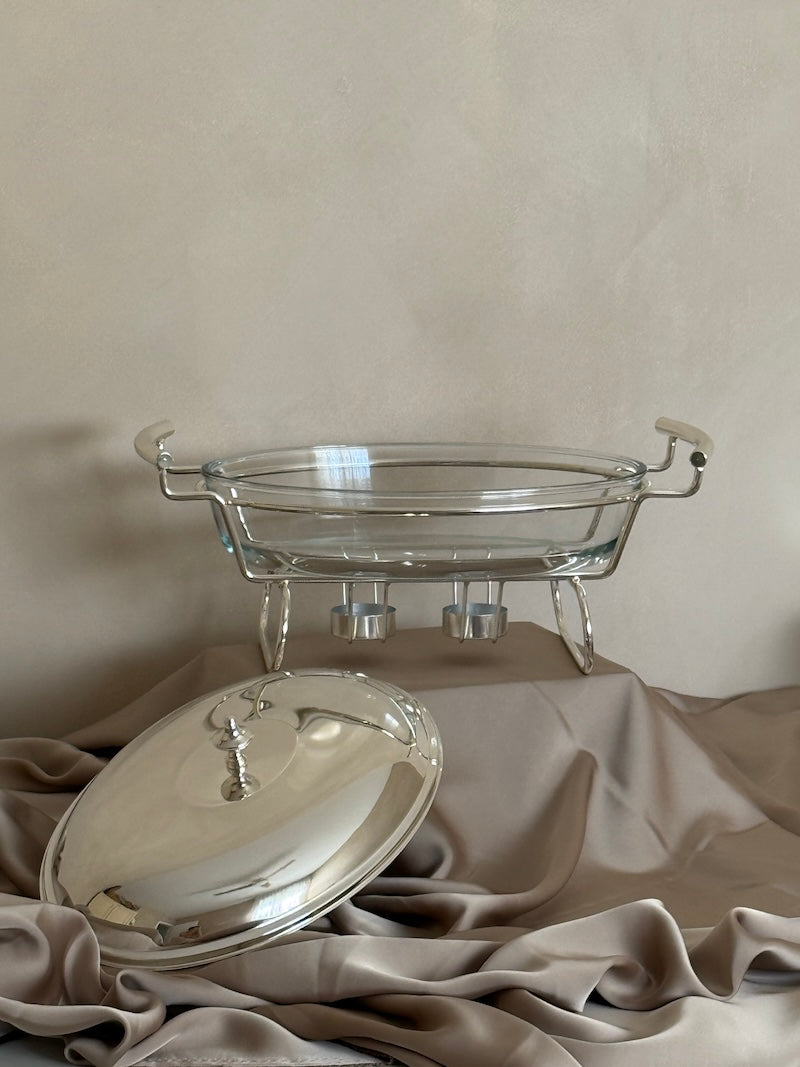 Bergamo Oval Casserole Server with Glass Dish and Silver-Plated Base