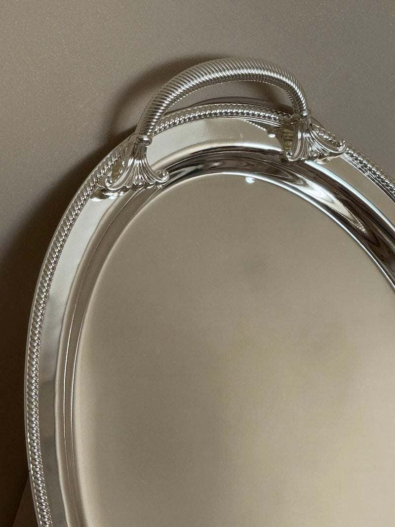 Umbria Oval Silver-Plated Tray with Handles and Delicate Embellishments