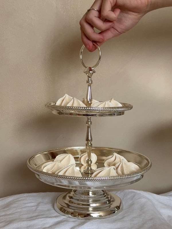 Umbria Two-Tier Round Silver-Plated Stand with Delicate Embellishments