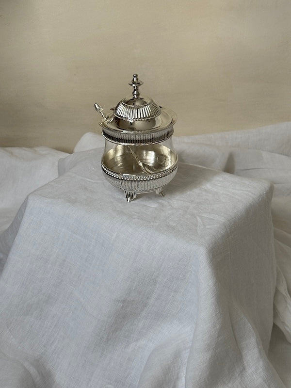 Umbria Silver-Plated and Glass Sugar Serving Dish with Lid and Spoon