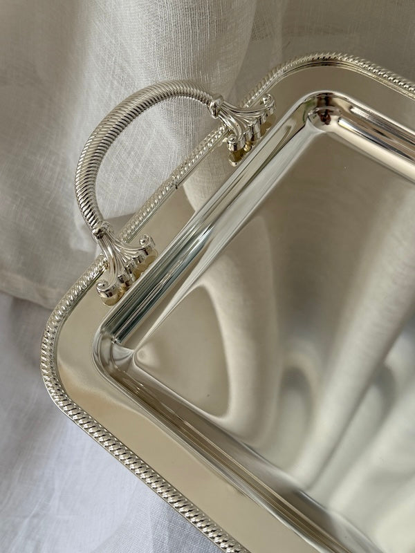 Umbria Medium Rectangular Silver-Plated Tray with Handles