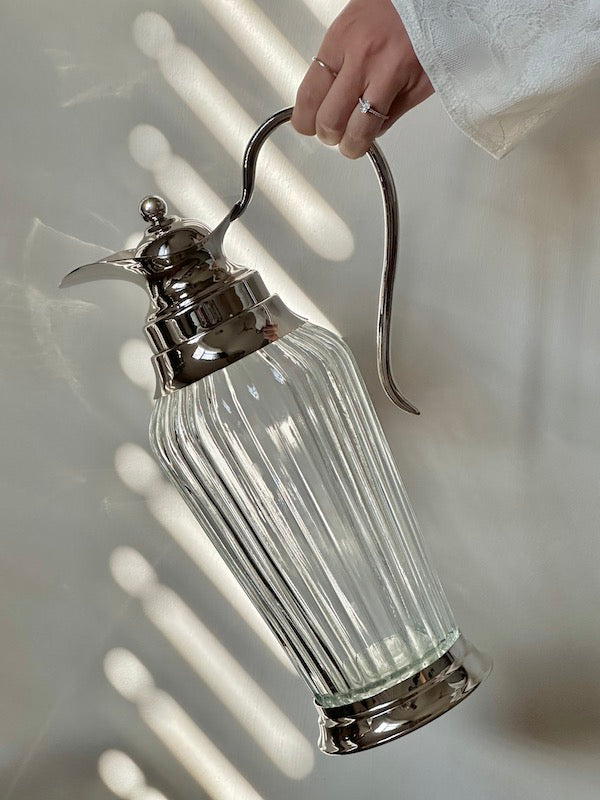 Taormina Tall Glass Beverage Pitcher with Nickel-Plated Lid