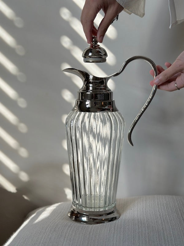 Taormina Tall Glass Beverage Pitcher with Nickel-Plated Lid