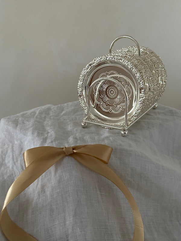 Mallorca Set of 6 Silver-Plated Coasters with Stand