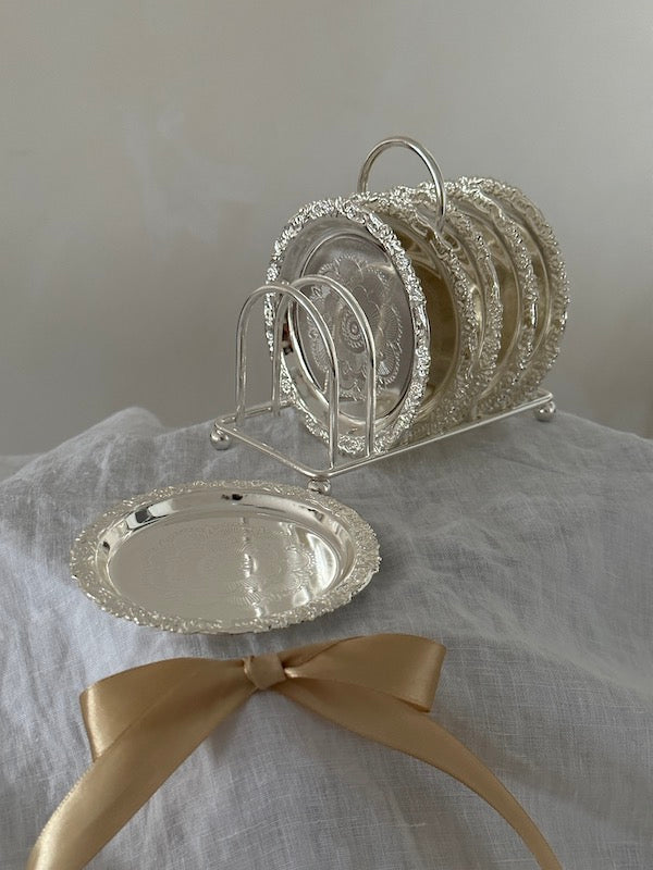 Mallorca Set of 6 Silver-Plated Coasters with Stand