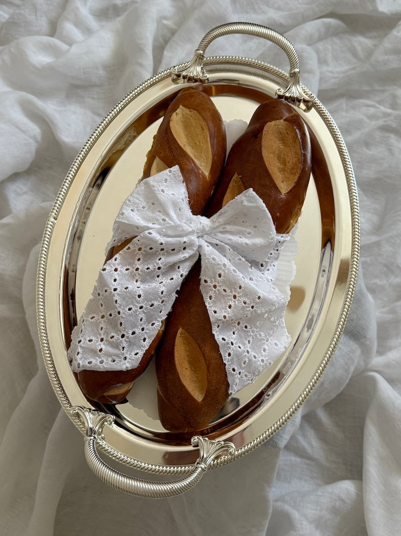 Umbria Oval Silver-Plated Tray with Handles and Delicate Embellishments