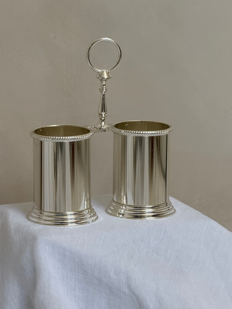 Umbria Set of Two Silver-Plated Serving Vessels with Carry Handle