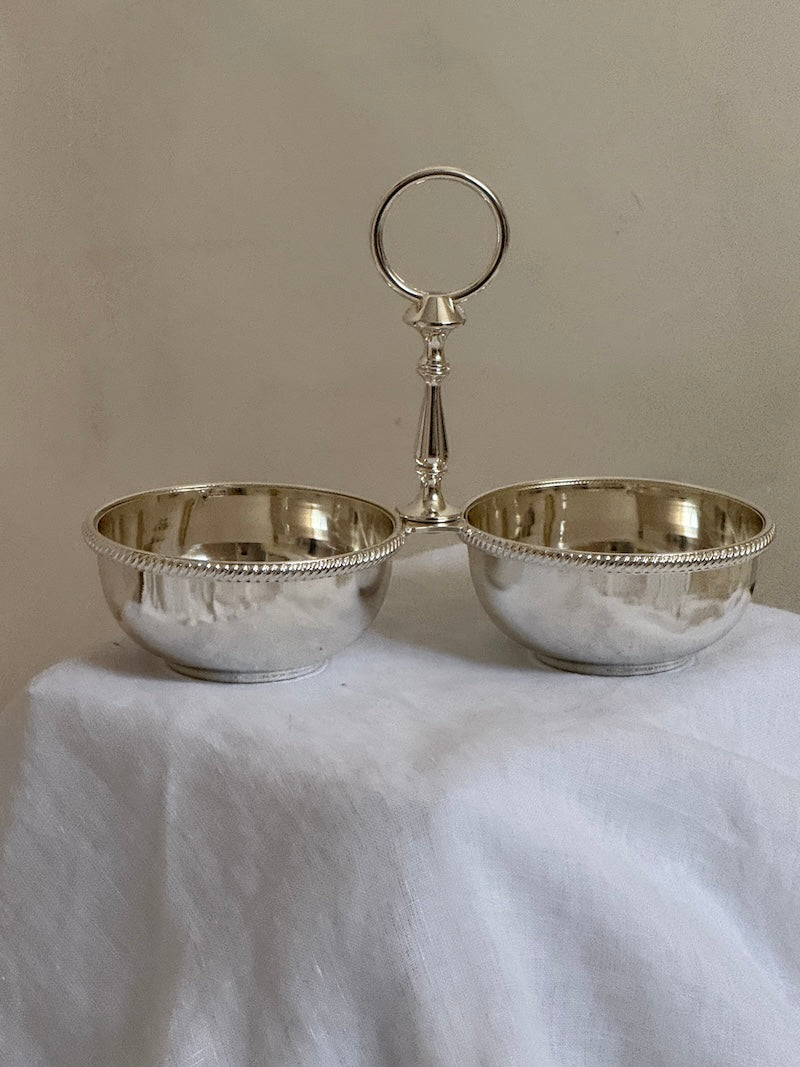 Umbria Silver-Plated Serving Bowls with Carry Handle and Delicate Embellishments