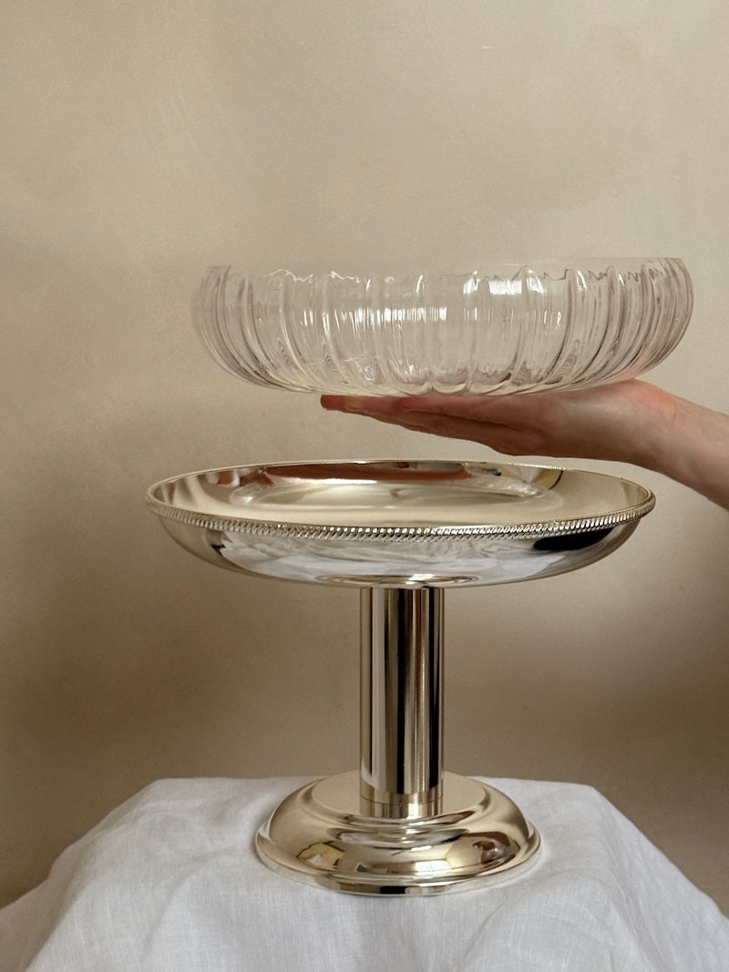 Medium Umbria Silver-Plated Stand Serving Bowl with Glass Bowl