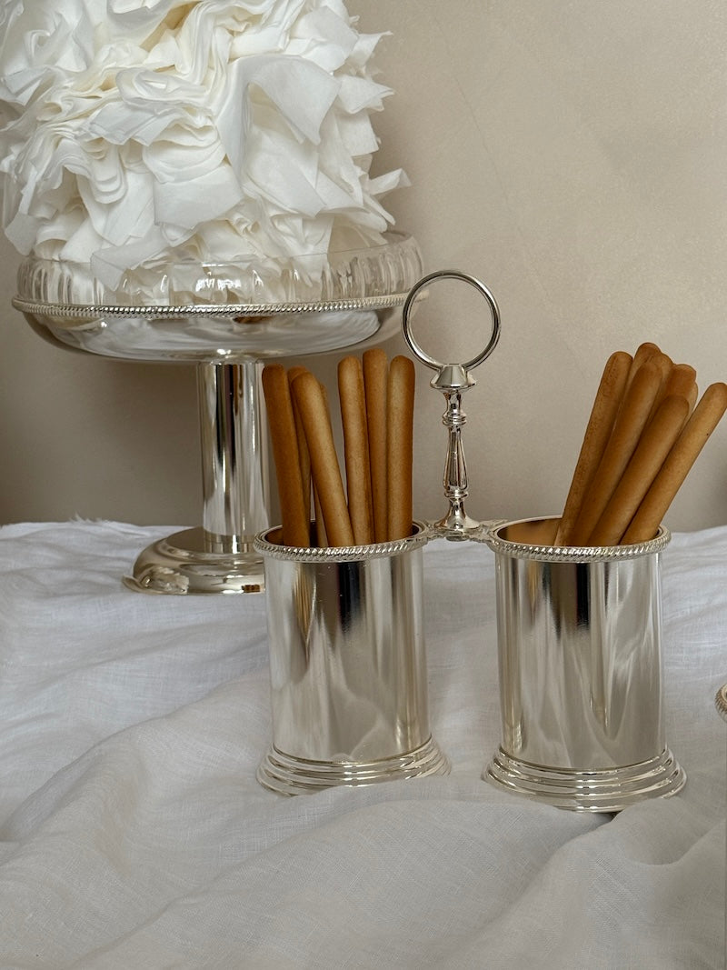 Umbria Set of Two Silver-Plated Serving Vessels with Carry Handle