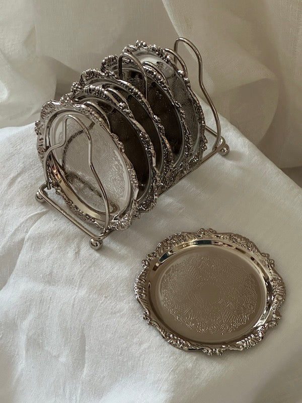Bénouville Set of 6 Silver-Plated Coasters with Stand