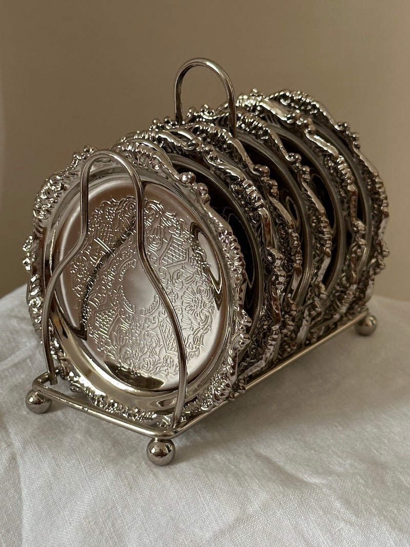 Bénouville Set of 6 Silver-Plated Coasters with Stand