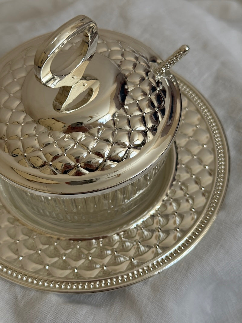 Côte d'Azur Silver-Plated Serving Set with Glass Bowl, Lid, and Spoon