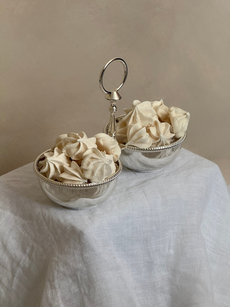 Umbria Silver-Plated Serving Bowls with Carry Handle and Delicate Embellishments
