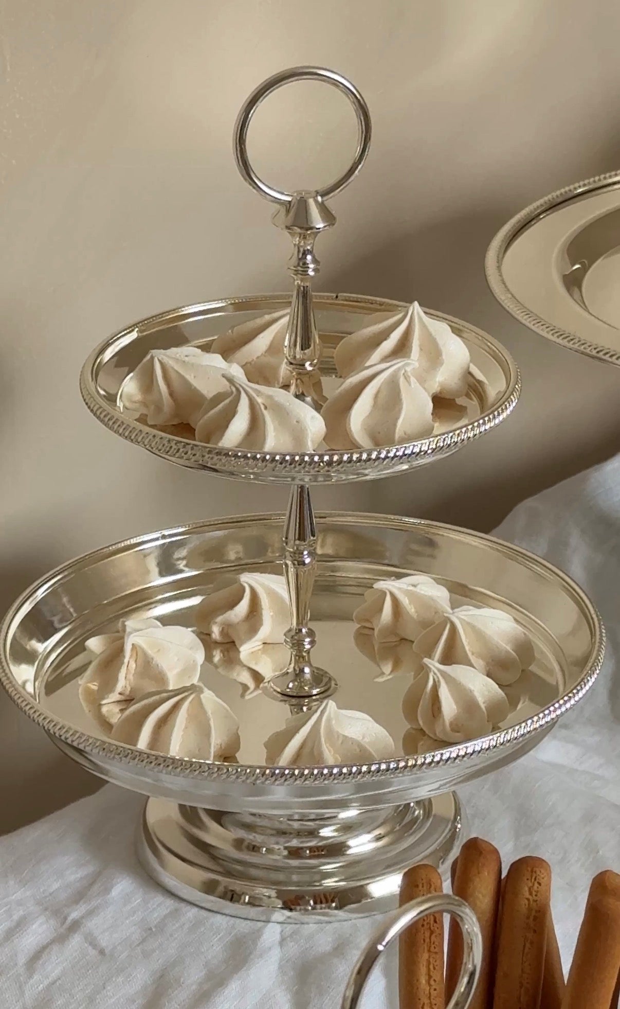 Umbria Two-Tier Round Silver-Plated Stand with Delicate Embellishments