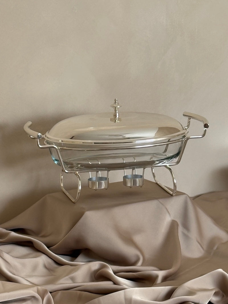 Bergamo Oval Casserole Server with Glass Dish and Silver-Plated Base
