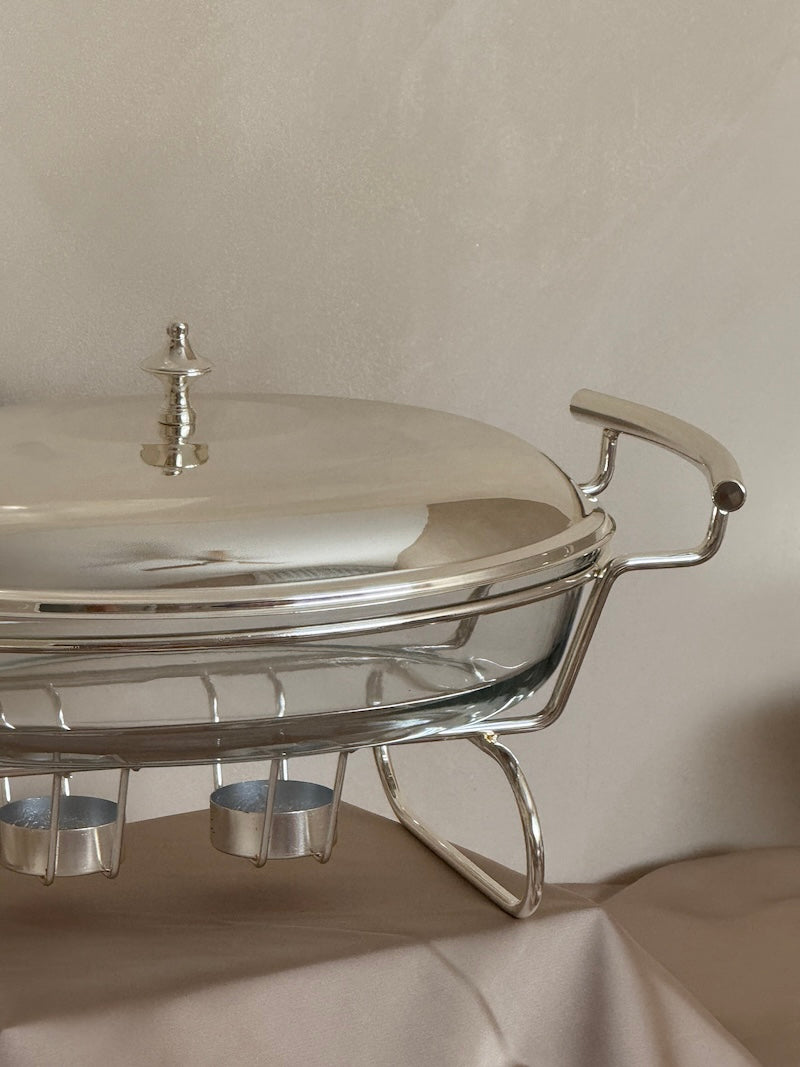Bergamo Oval Casserole Server with Glass Dish and Silver-Plated Base