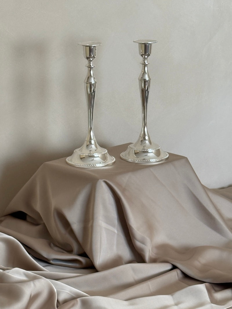 Saint Tropez Set of Tall Silver-Plated Candlesticks