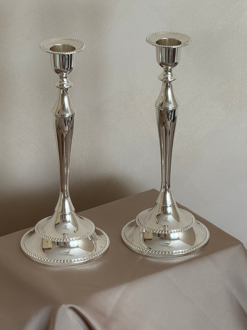 Saint Tropez Set of Tall Silver-Plated Candlesticks