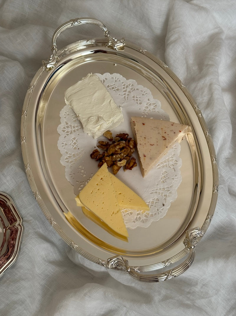Château Oval Silver-Plated Tray with Handles
